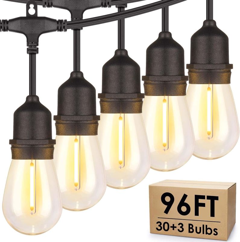 Photo 1 of 
Mlambert 96FT LED Outdoor String Lights, Dimmable Waterproof Patio Lights with 30+3 Shatterproof Edison Vintage Bulb for Outside Backyard Porch Garden