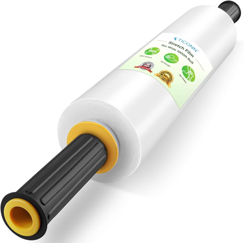 Photo 1 of 
TICONN Stretch Wrap Stretch Film Roll, 1000ft 60 Gauge Industrial Strength 15 inch Wide Clear Plastic Wrap with Handles for Pallet Wrapping Shipping Moving