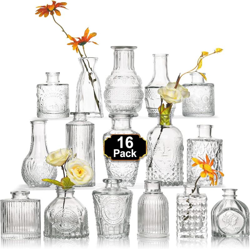 Photo 1 of (READ FULL POST) Arme 16Pcs Glass Bud Vase Set?Small Flower Vase for Centerpieces?Clear Bud Vases in Bulk? Mini Vintage Vase 