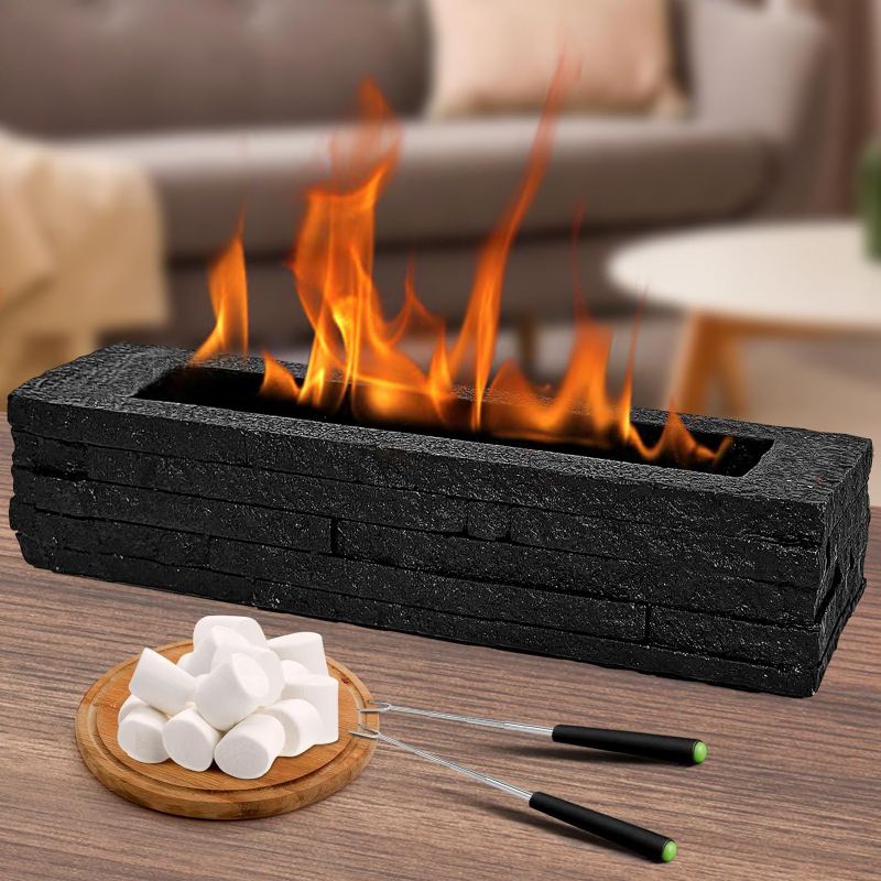 Photo 1 of ***DAMAGED - CORNERS CHIPPED - SEE PICTURES***
Indoor Tabletop Fire Pit, 16" Desktop Mini Concrete Personal Portable Table Top Firepit Bowl with Sticks Smokeless Clean for Indoor Outdoor Picnic Setup Decor, Rectangular, Black