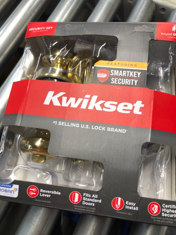 Photo 4 of Kwikset 690 Tylo Entry Knob and Single Cylinder Deadbolt Combo Pack featuring SmartKey® in Polished Brass, Key Lock