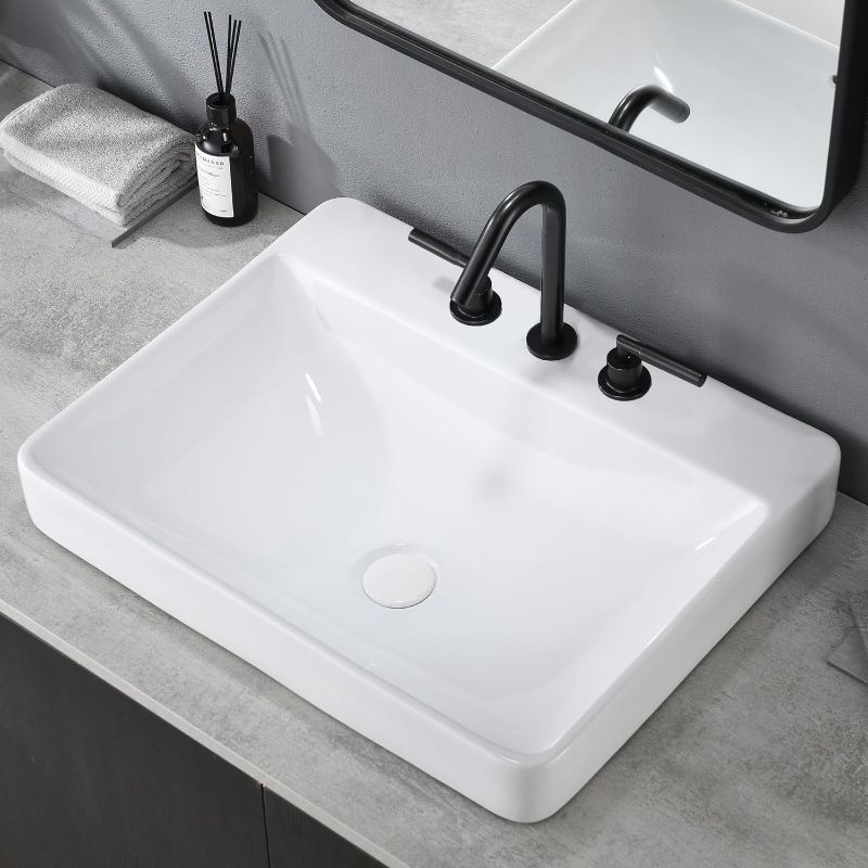 Photo 1 of 
VESLA HOME 23 x 18 inch Large Rectangular Porcelain Ceramic Drop in Bathroom Vessel Sink,Modern Above Counter Basin for Lavatory Vanity Cabinet