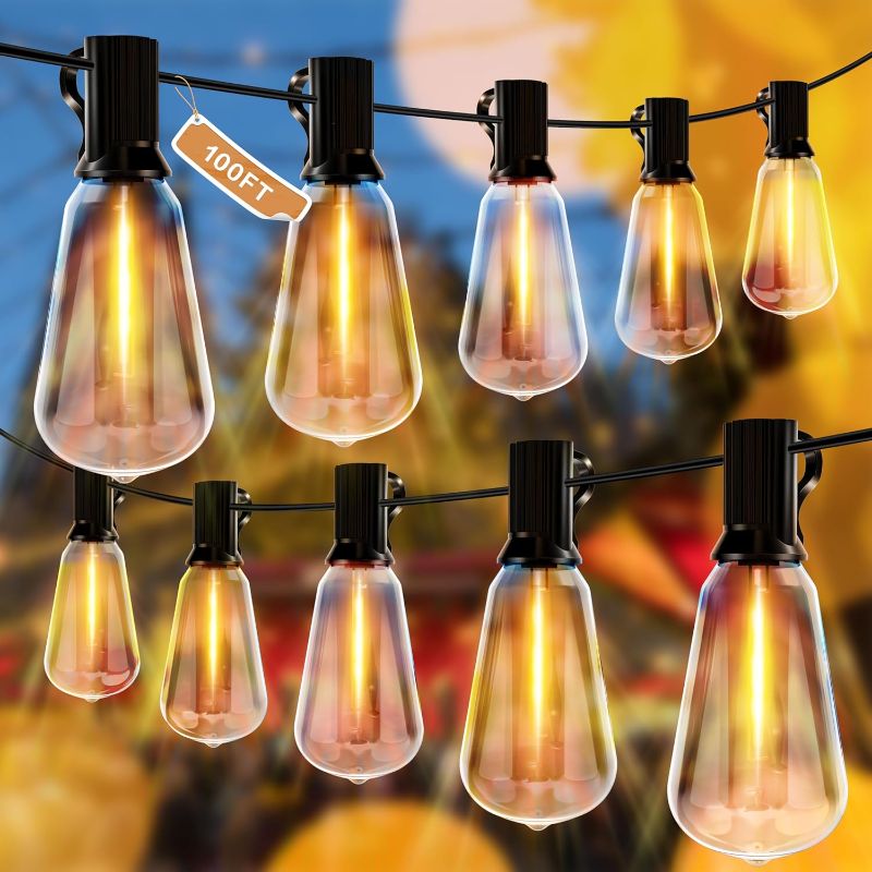 Photo 1 of 
HslyT Outdoor String Lights 100FT LED Patio Lights with 52 Shatterproof ST38 Vintage Edison Bulbs, Waterproof Outside Connectable Hanging