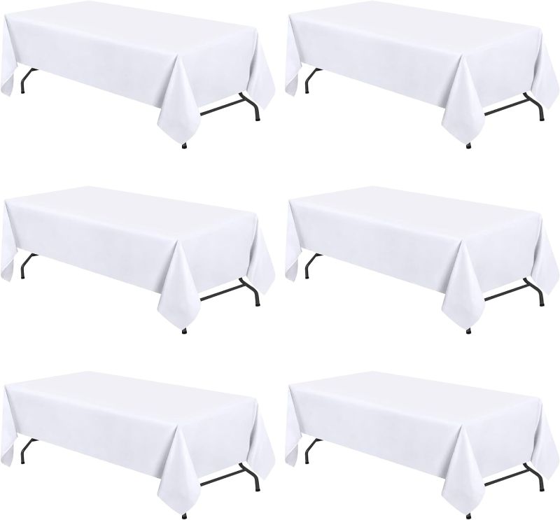 Photo 1 of 
WEALUXE White Table Cloths for 6 Foot Folding Tables [6 Pack, 60x102 Inches] White Tablecloths Rectangular, Stain and Wrinkle Resistant