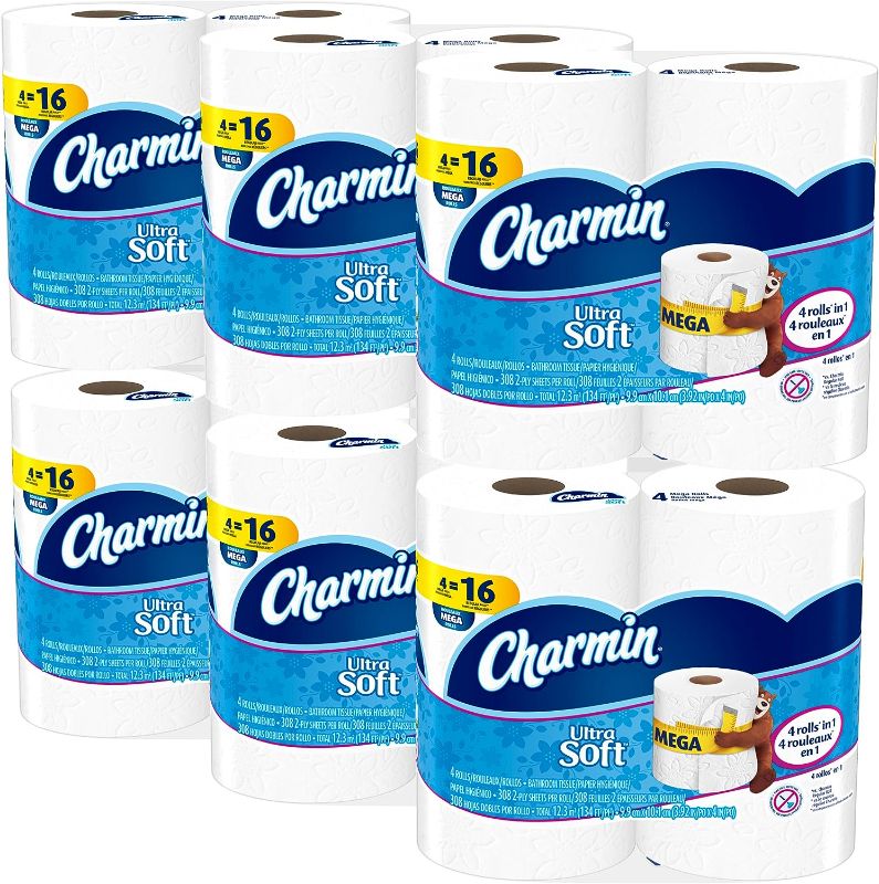 Photo 1 of 
Charmin Ultra Soft Toilet Paper, Bath Tissue, Mega Roll, 24 Count, 4 Count (Pack of 6)