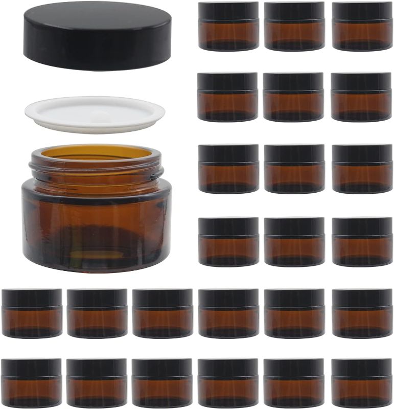 Photo 1 of 
BPFY 24 Pack 1 oz Round Amber Glass Cosmetic Jars with Lids And Inner Liners, Travel Glass Jars, Refillable Cosmetic Containers for Ointments