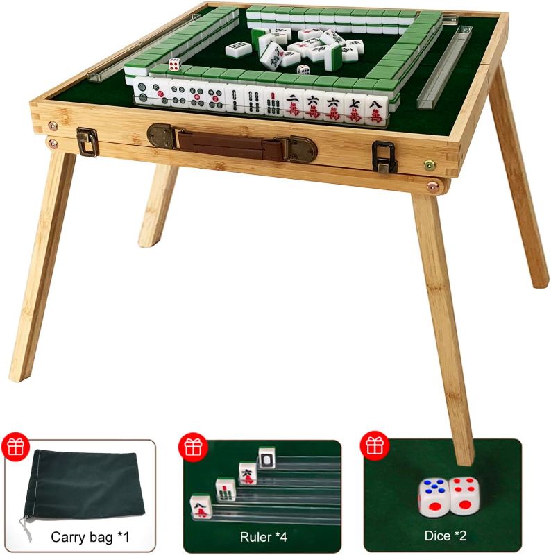 Photo 1 of 
Guokerlili Mahjong Tiles Set with Foldable Table for Indoor Outdoor Camping, Portable Mahjong Game Kits for Gathering Entertainment