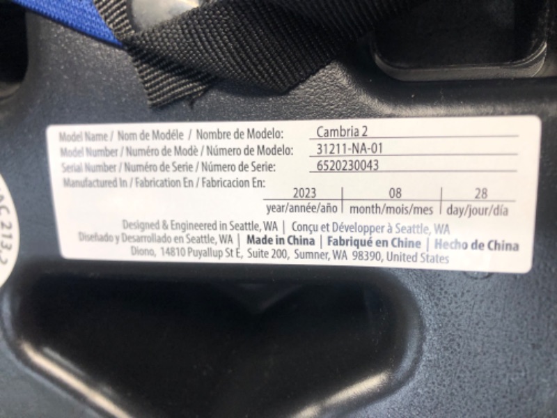 Photo 6 of ***USED AND DIRTY - LIKELY MISSING PARTS***
Diono Cambria 2 XL, Dual Latch Connectors, 2-in-1 Belt Positioning Booster Seat, High-Back to Backless Booster, Space and Room to Grow, 7 Headrest Positions, 8 Years 1 Booster Seat, Blue