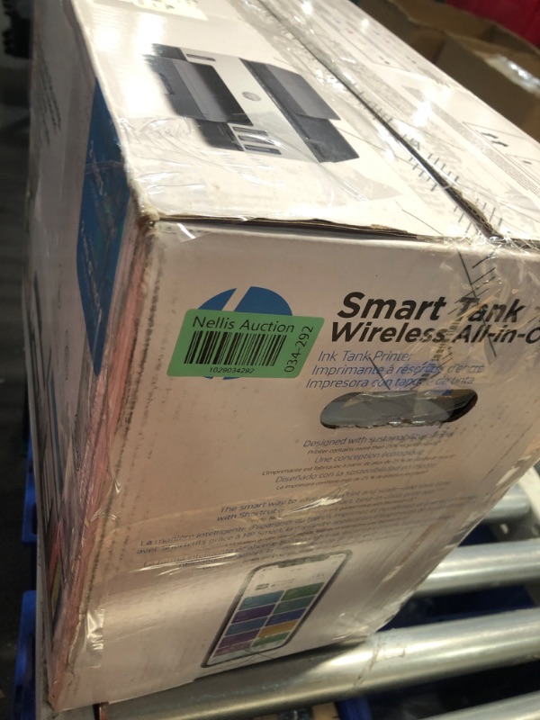Photo 1 of ***USED - POWERS ON - UNABLE TO TEST FURTHER - POWER CABLE AND PRINTER ONLY - NO OTHER ACCESSORIES - SEE PICTURES***
HP Smart -Tank 7301 Wireless All-in-One Cartridge-free Ink Printer, mobile print, scan, copy, automatic document feeder (28B70A), Gray