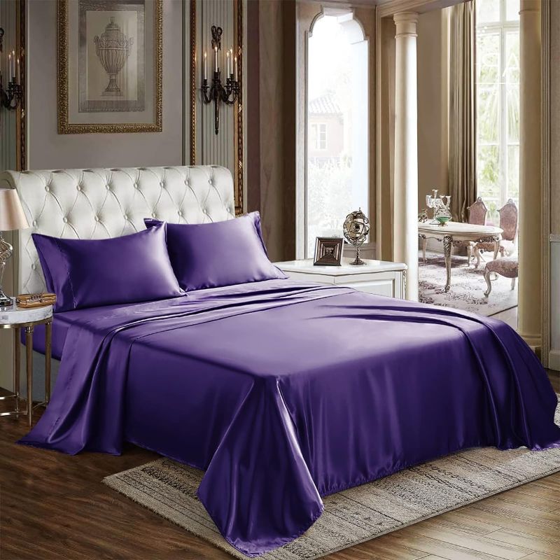 Photo 1 of (READ FULL POST) 3 Piece Purple Bed Sheet Set with Silky Microfiber, 1 Deep Pocket Fitted Sheet, 1 Flat Sheet, and 1 Pillowcase - Smooth and Soft (Light Purple, Queen)