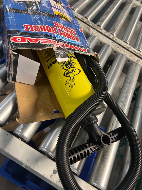 Photo 3 of ***USED - LIKELY MISSING PARTS - UNABLE TO VERIFY FUNCTIONALITY***
AIRHEAD Double Action Hand Pump, Yellow and Black, 9"L x 5"W x 18.5"H