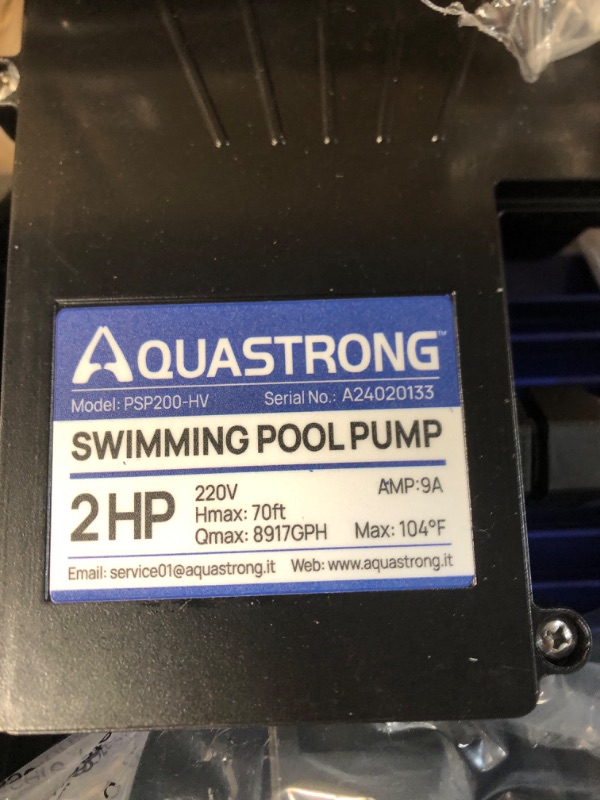 Photo 4 of (used)(see images)AQUASTRONG 2 HP In/Above Ground Pool Pump with Timer, 220V, 8917GPH, High Flow 