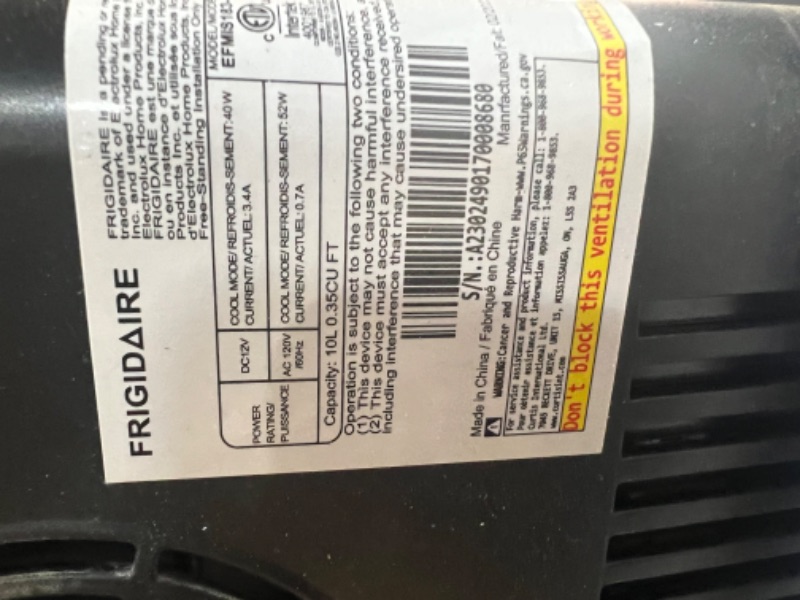 Photo 2 of ***HEAVILY USED AND DIRTY - DOES NOT POWER ON - MISSING DC CABLE - SEE PICTURES***
FRIGIDAIRE Portable 10L, 15-can Mini Fridge Brushed Stainless Rugged Refrigerator, EFMIS188-SS