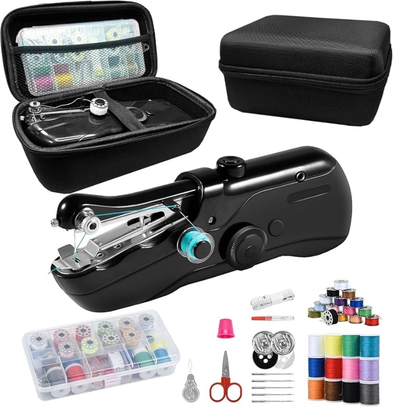 Photo 1 of  used*
Handheld sewing machine, beginner's sewing kit with storage, two power supply modes, electric switch, simple operation, portable mini sewing machine, beginner's sewing machine.