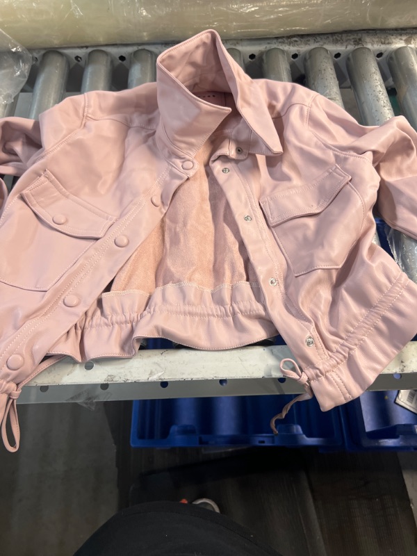 Photo 2 of [BLANKNYC] womens Vegan Leather Cropped Shirt Jacket With Pockts and Drawstring, Stylish Shacket & Designer Clothing X-Small Play Along