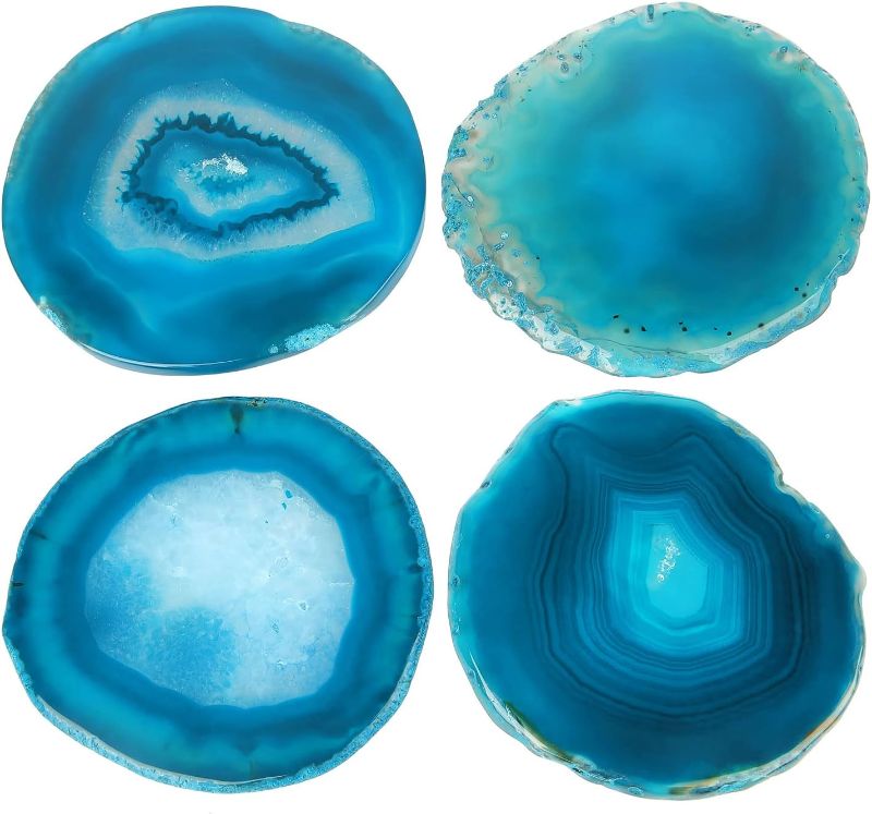 Photo 1 of **READ NOTES**
Blue Agate Coaster for Coffee Table, Set of 4 Natural Geode Coasters for Drink, 3.5-4" Blue