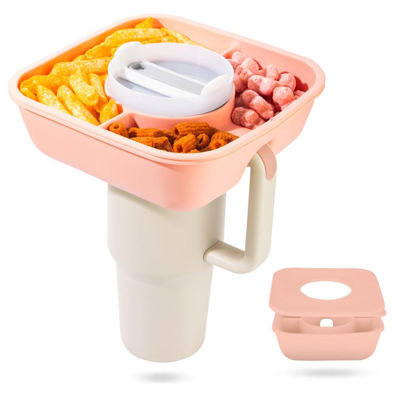 Photo 1 of ***2-PACK BUNDLE**
Stanley Snack Tray with Lid,7.87" wide * 2.76" deep,Silicone Snack Bowl for Stanley Cup 40 Oz Tumbler with Handle, Perfect Stanley Cup Accessories. Cream Pink