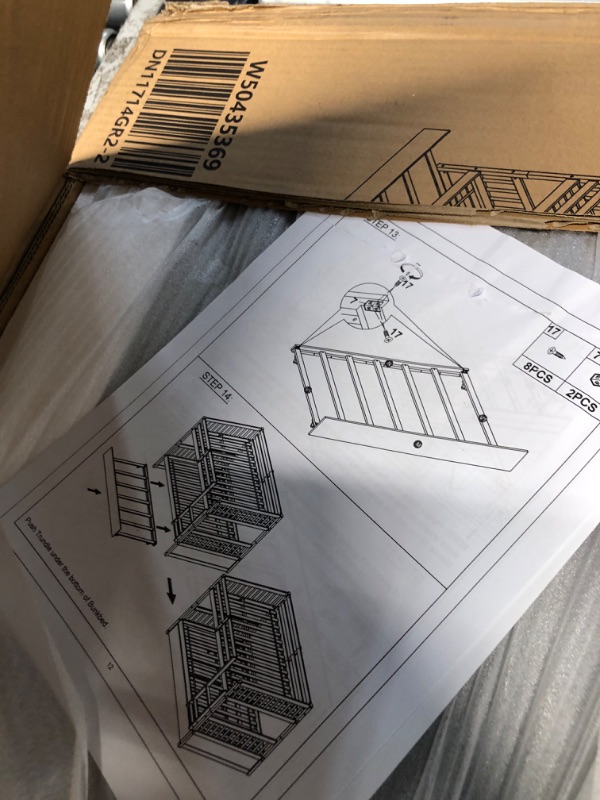 Photo 3 of **BOX 2 OF 2** MISSING BOX 1** FULL Over FULL Bunk Bed with Trundle, Detachable Wooden Bunk Bed Frame