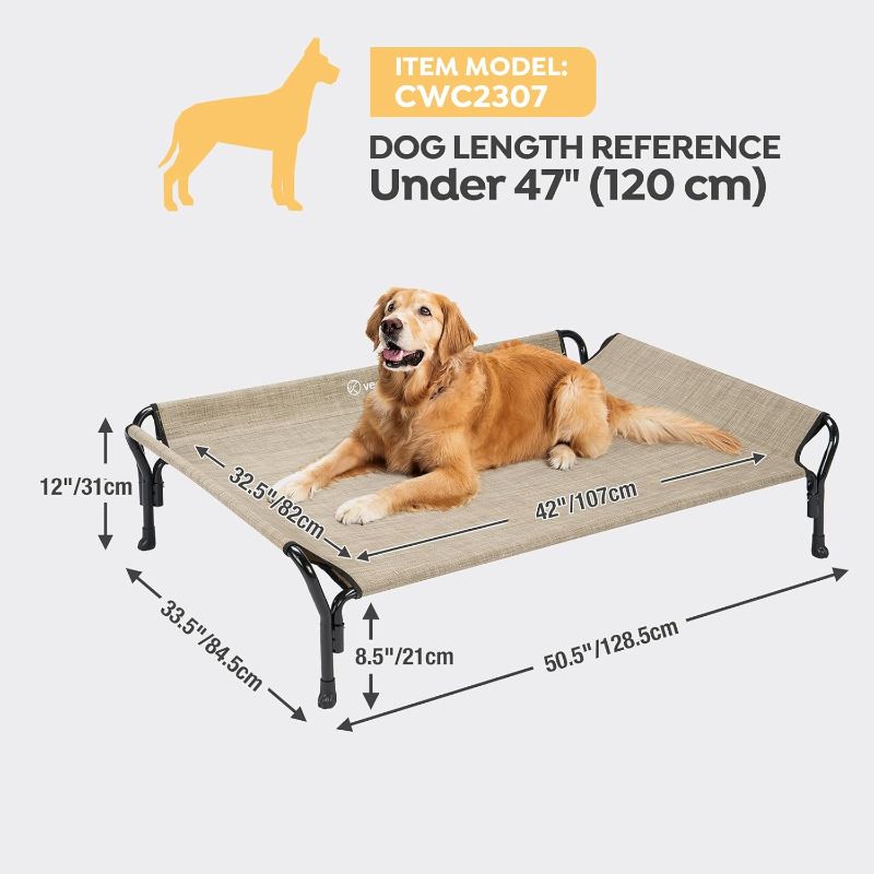 Photo 3 of (READ FULL POST) Veehoo Cooling Raised Dog Bed, Guardrail Elevated Dog Bed, Chewproof Dog Bed Frame with Washable & Breathable Teslin Mesh, Non-Slip Dog Sofa Bed Cot for Indoor & Outdoor, XX Large, Black Silver