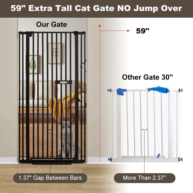 Photo 1 of (READ FULL POST) Ulifemate 59" Extra Tall Cat Gate, 2024 Easy Opening Auto Close Gate for Door Way, 30"-33.46" Extra Wide Pet Gate, Pressure Mount Kit Gate, Black