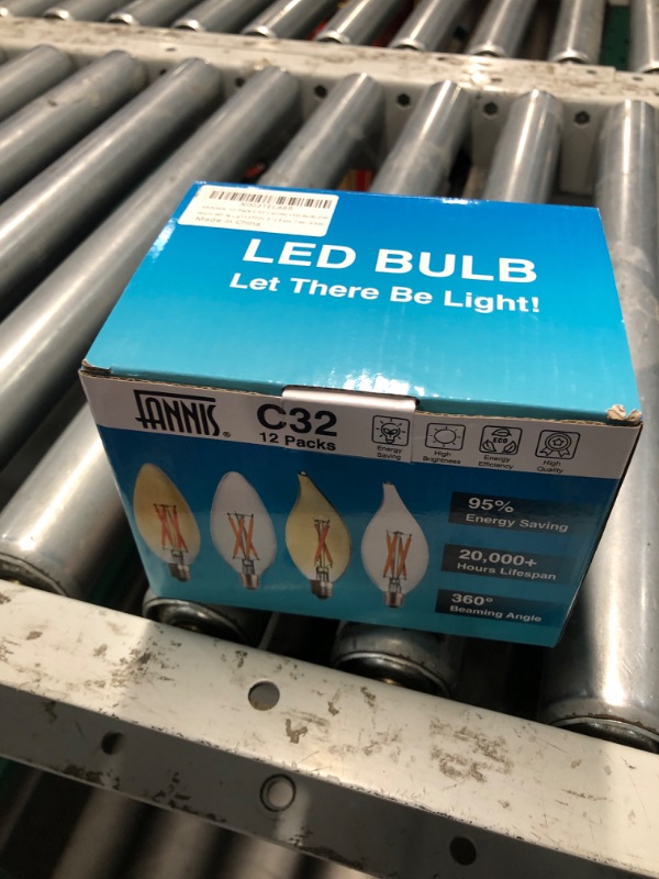 Photo 3 of ***CHECK CLERK NOTES*** FANNIS 12 Packs C32 Candle LED Bulb, 2W Equals 20W, E12 Base Edison Bulb, Warm White Light, Clear Glass Light Bulb for Pendant Chandelier Ceiling Fan Candelabra Light