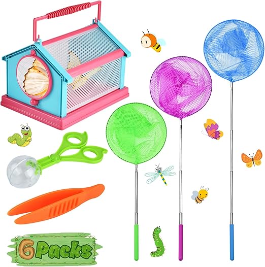 Photo 1 of ***CHECK CLERK NOTES*** Kids Telescopic Butterfly Nets Bugs Insect Catcher Kit Perfect Outdoor Tools for Catching,Anti Slip Grip Bug Nets Removable Cage Tweezers and Pliers Set