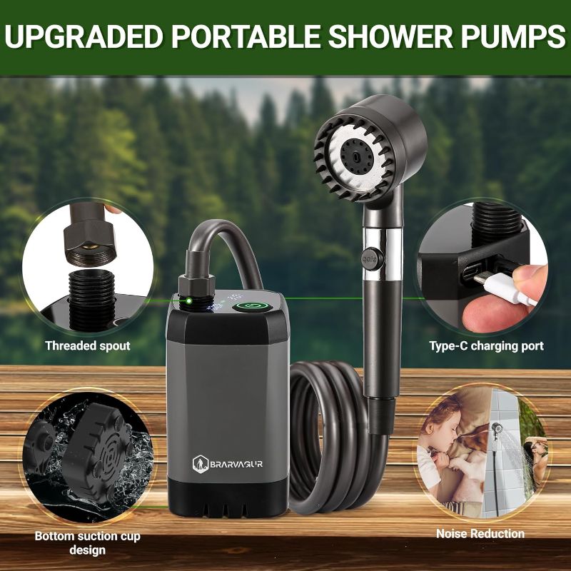 Photo 3 of (READ FULL POST) Upgrade Portable Camping Shower, 6000mAh Rechargeable Electric Shower Pump with 18 Stage Filtered Shower Head, Smart Digital Display, Outdoor Camp Shower for Camping, Hiking, RV Travel (Style 1)