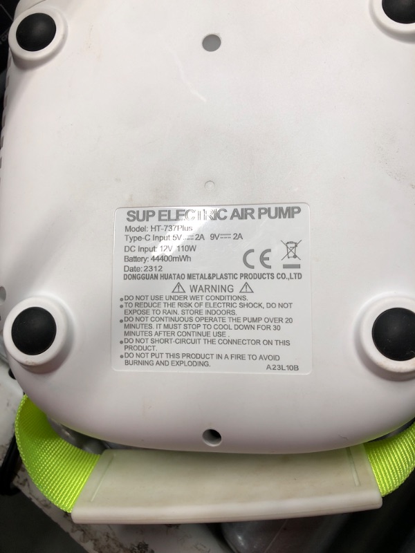 Photo 4 of **USED NEEDS BATTERIES**BOSETEN 20PSI Rechargeable Paddle Board Pump - Electric SUP Air Pump with 12V DC Car Connector, Dual Stage Inflation, Deflation, Auto-Off for Inflatable Tent, Paddleboard, Boat, Mattress, Kayak