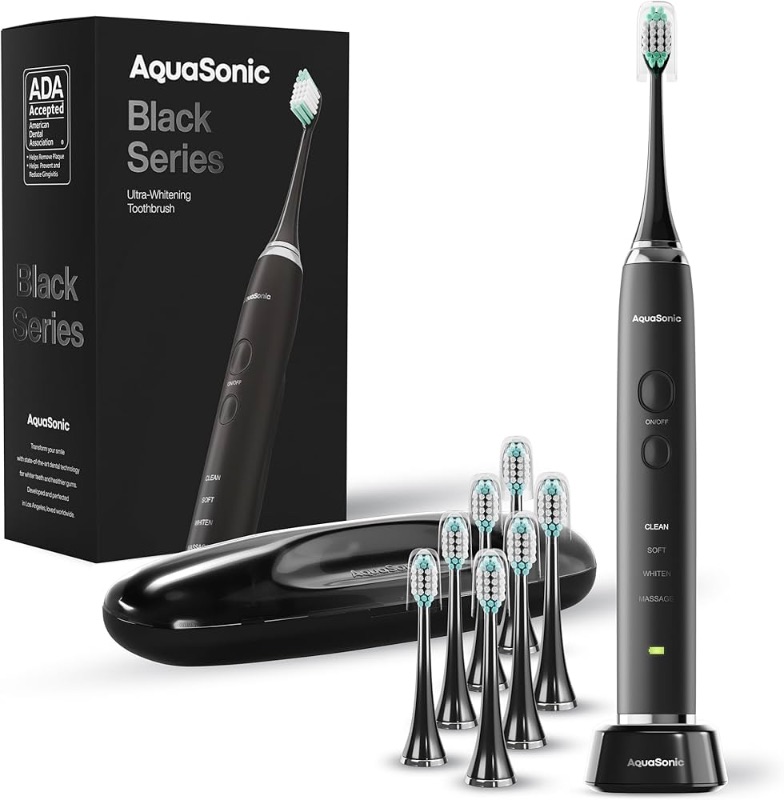 Photo 1 of (READ FULL POST) Aquasonic Black Series Ultra Whitening Toothbrush – ADA Accepted Electric Toothbrush- 8 Brush Heads & Travel Case – 40,000 VPM Electric Motor & Wireless Charging - 4 Modes w Smart Timer