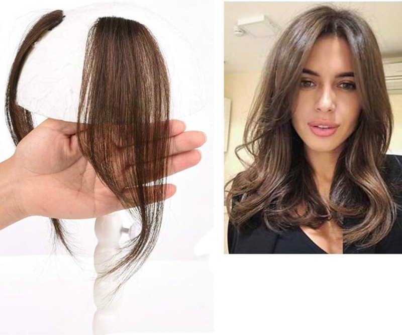 Photo 1 of ***Stock photo for reference*** Layeder Remy Human Hair Bangs Straight Clip In Bangs Fake Fringe Long Front Side Bangs Hair Piece Human Hair Extensions Side Fringe 2pcs 25cm Machine Made Middle Brown