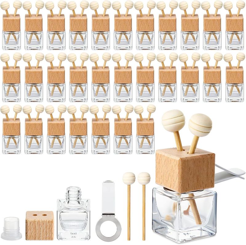 Photo 1 of (READ FULL POST) Zubebe 30 Pack Car Diffuser Air Freshener Bottle Empty Car Essential Oil Diffuser Auto Glass Perfume Diffuser Bottle with Vent Clip Wooden Caps Stick Fragrance Ornament (Clear)
