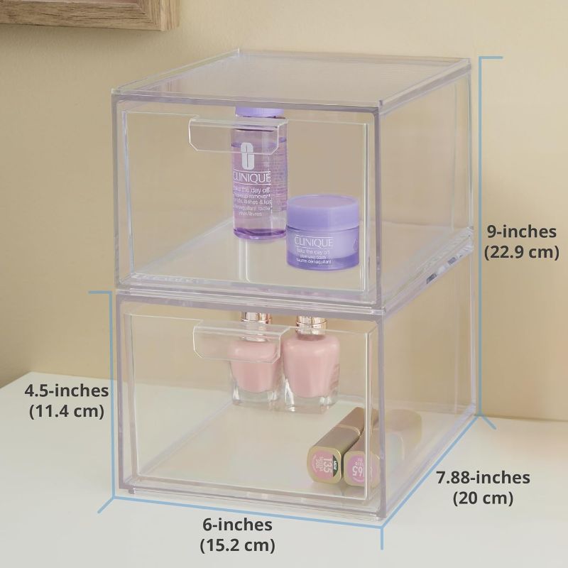 Photo 3 of (READ FULL POST) STORi Audrey Stackable Clear Plastic Organizer Drawers | 2 Piece Set | Organize Cosmetics & Beauty Supplies on a Vanity | Made in USA