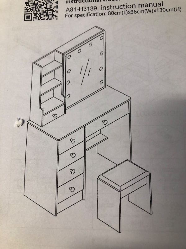 Photo 1 of ***USED - INCOMPLETE/MISSING PARTS - SCRATCHED AND SCRAPED - UNABLE TO VERIFY FUNCTIONALITY - SEE PICTURES***
Dressing Table with Mirror and Stool, Vanity Desk with Drawers and ights Adjustable Brightness, Modern Makeup Vanity Table with Storage Shelves (