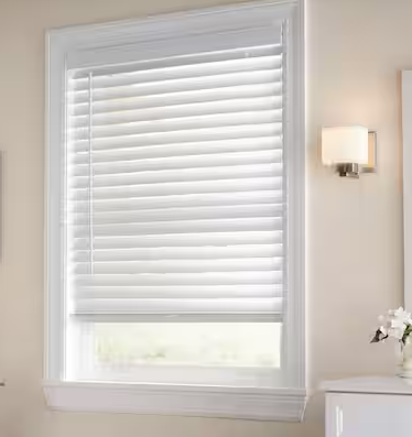 Photo 1 of (READ FULL POST) Home Decorators Collection White Cordless Faux Wood Blinds for Windows with 2 in. Slats - 35 in. W X 48 in. L (Actual Size 34.5 in. W X 48 in. L)