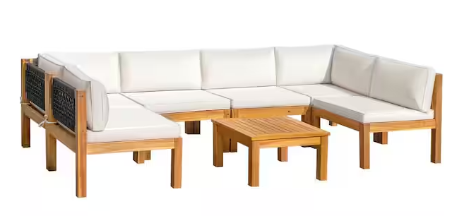 Photo 1 of ***MISSING SOME PIECES***
Tozey
Hawaii Vibe 7-Piece Acacia Patio Conversation Set Rope Woven Chic Outdoor Sectional Sofa with Table and Cream Cushions