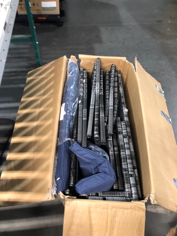 Photo 1 of ***USED - LIKELY MISSING PARTS - UNABLE TO VERIFY FUNCTIONALITY***
Sunnydaze Dunmore 4-Piece Gray Patio Conversation Furniture Set - 1 Loveseat, 2 Chairs, and 1 Coffee Table - Navy Cushions