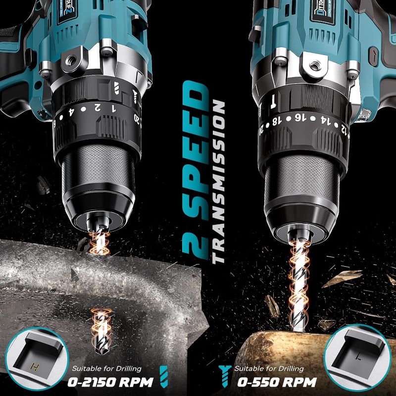 Photo 4 of (READ FULL POST) Cordless Power Drill for Makita 18v Battery: 3 Modes Electric Power Driver/Drill Kit Tool, 1/2 Inch Keyless Chuck Cordless Impact Drill Set, 20 Position, Variable Speed, for Home, Garden(No Battery)
