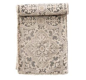 Photo 1 of (READ FULL POST) Bloomingville Grey and Cream Cotton Printed Table Runner with Frayed Edge
