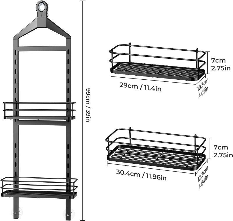 Photo 3 of (READ FULL POST) ODesign 2 Tier Shower Caddy Organizer-Over The Shower Head Caddy-Anti-Swing Hanging Bathroom Shelves-Shower Storage Basket Rack Height-Adjustable Large Shower Caddies-Black
