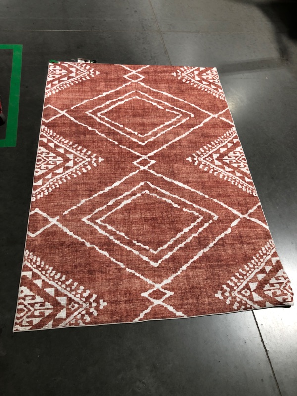 Photo 2 of (READ FULL POST) ReaLife Machine Washable Area Rug - Living Room Bedroom Bathroom Kitchen Entryway Office - Padded Low Pile Stain Resistant Premium - Moroccan Diamond Tribal - Jax - Orange 5' x 7'
