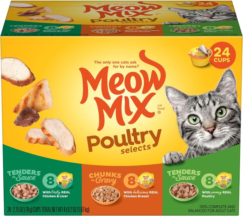 Photo 1 of ***(BEST BY: April 25th, 2026) NONREFUNDABLE***Meow Mix Poultry Selections Wet Cat Food, Variety Pack, 2.75 Ounce Cup (Pack of 24)
