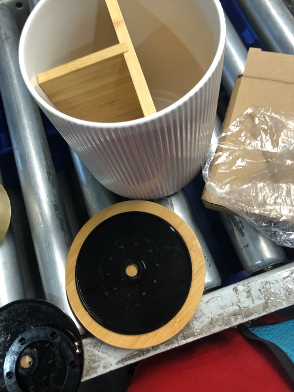 Photo 1 of **MINOR DAMAGE TO PIECE STILL FUNCTIONAL AS A UTENSIL HOLDER**
LoeJan 3 Compartment Utensil Holder, 7.2" Extra Large Utensil Crock, Stable Ceramic Utensil Organizer, Cooking Tool Organizer Set for Kitchen Counter Farmhouse Decor