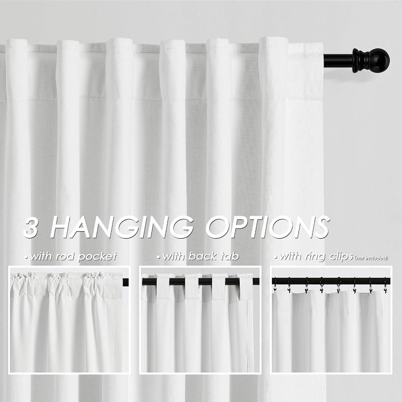 Photo 3 of (READ FULL POST) White Linen Blackout Curtains 84 Inches Long 2 Panels for Living Room Back Tab Modern Cotton Textured Pure White Black Out Curtains Heating Blocking Linen Curtain Panels for Bedroom Nursery Kids