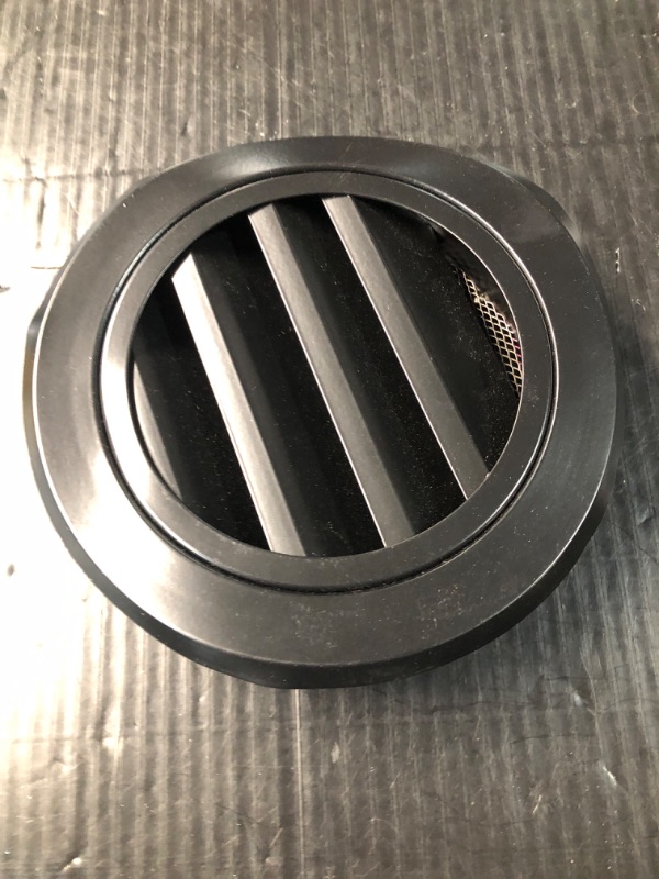 Photo 2 of ** DENTED **6 Inch Round Air Vent, HG POWER Aluminium Alloy Louver Grille Cover Soffit Vent with Built-in Screen Mesh for Bathroom Kitchen Office Ventilation 5.66“ Black