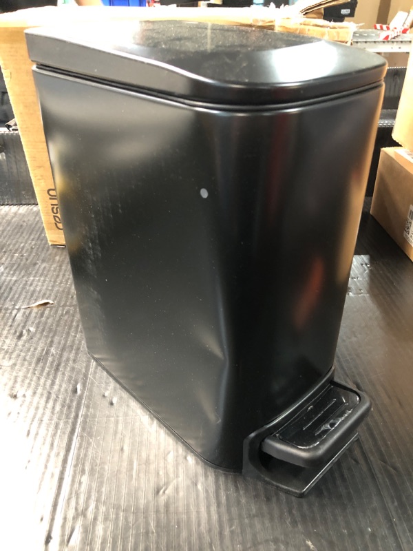 Photo 3 of ** DENTED ON SIDES*  Cesun Small Bathroom Trash Can with Lid Soft Close, Step Pedal, 6 Liter / 1.6 Gallon Stainless Steel Garbage Can with Removable Inner Bucket, Anti-Fingerprint Finish (Matt Black)