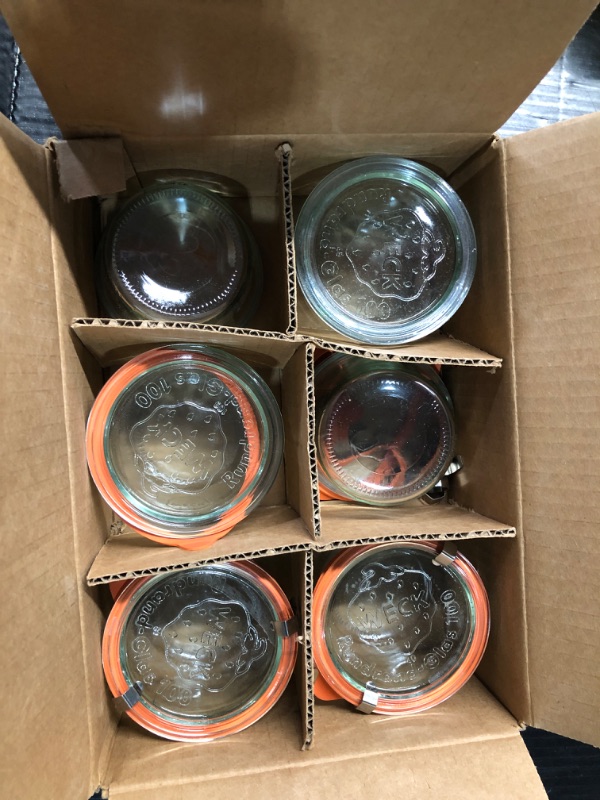 Photo 2 of ** MISSING AT LEAST 1 LIDS** Weck 741 - 0.25 Liter Mold Jars with Lids - 6 Rings and 12 Clamps