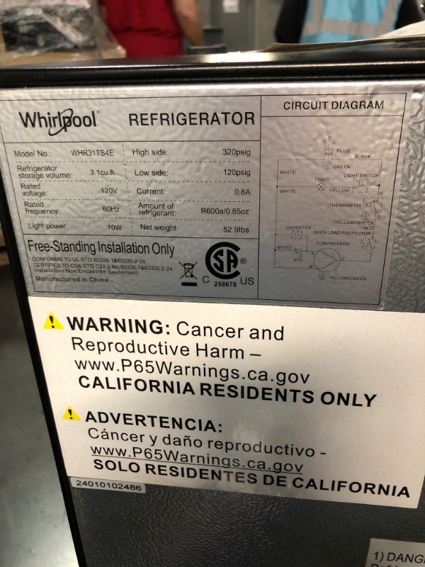 Photo 4 of ** PLUGGED IN AND TURNED ON, UNABLE TO TEST COOLING** 3.1 cu. ft. Compact Mini Fridge in Stainless Steel with Dual Door True Freezer
