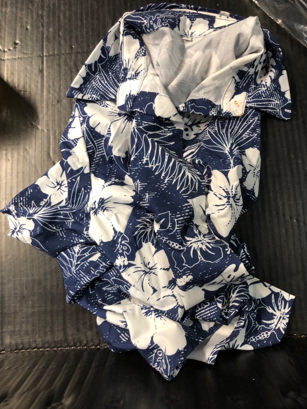 Photo 2 of ** STAIN ON COLLAR** MYHALF Women Hawaiian Shirt Soft Cool Summer Hawaii Shirts Floral Tropic Print V Neck T-Shirt Short Sleeve Button Up Tops SMA;LL