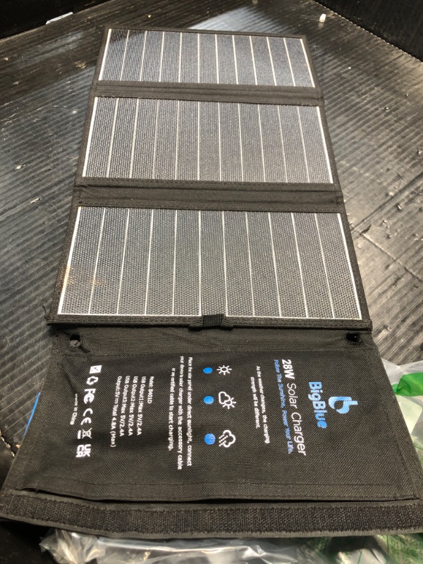 Photo 2 of [Upgraded] BigBlue 3 USB Ports 28W Solar Charger(5V/4.8A Max), Portable SunPower Solar Panel for Camping, IPX4 Waterproof, Compatible with iPhone 11/XS/XS Max/XR/X/8/7, iPad, Samsung Galaxy LG etc.
