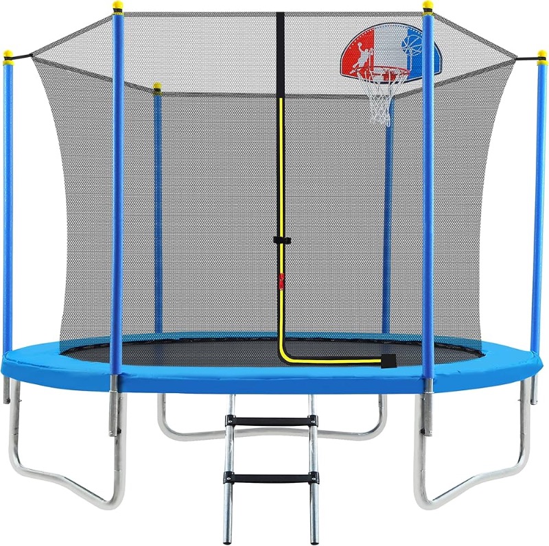 Photo 1 of ***STOCK PHOTO REFERENCE ONLY*** nOT IN ORIGINAL BOX, PARTS MAYBE MISSING** EMKK 14 FT Trampoline for Kids and Adults,Trampoline with Safety Enclosure Net - 14FT Recreational Tramp?lines with Ladder and Basketball Hoop, Outdoor Tramp?line Trampolin